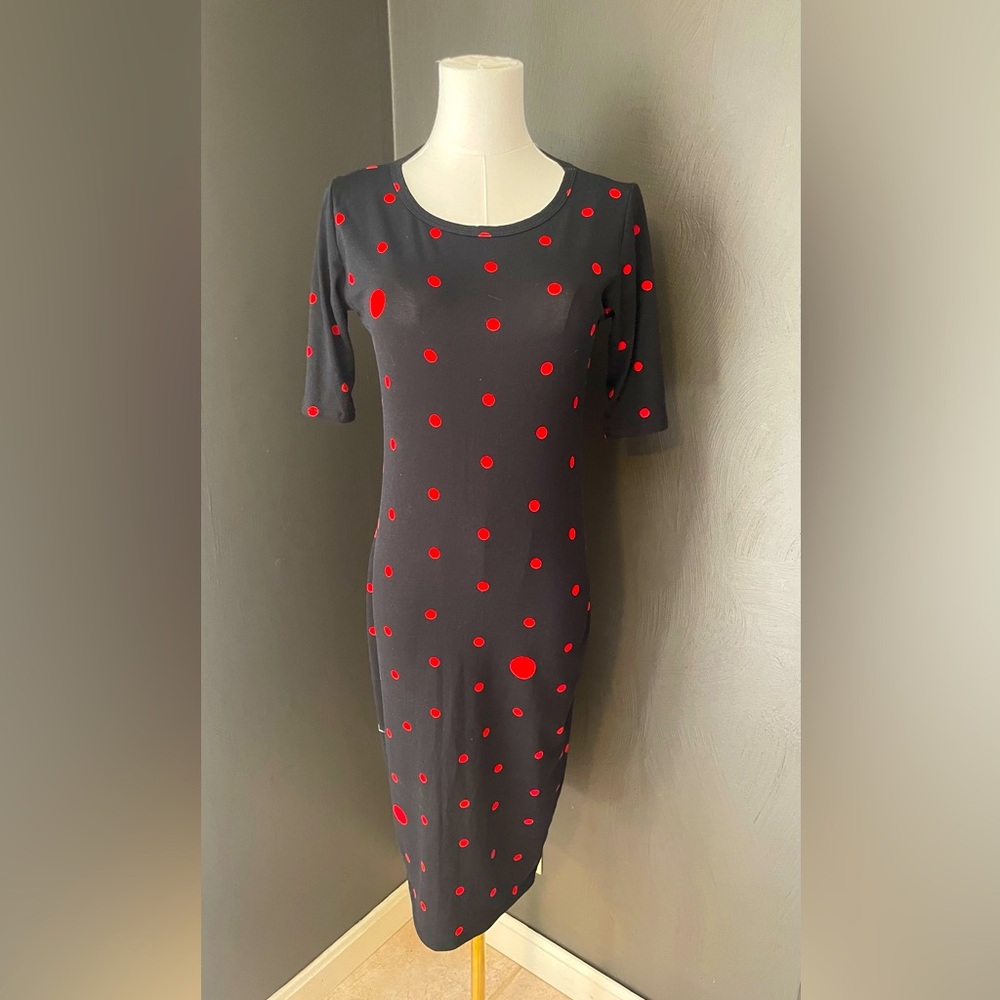 LuLaRoe Julia Dress – Size XS – Black with Red Polka Dots